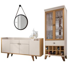 Buffet Sinfonia Com Espelho 54cm e Cristaleira Adega Órfeo H01 Off White/Cinamomo - Mpozenato