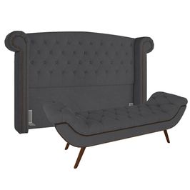 Cabeceira Cama Box Casal Queen 160cm Provença com Calçadeira Vêneto P02 Veludo Chumbo - Mpozenato