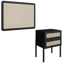 Cabeceira Solteiro 90cm e Mesa 2 Gavetas Arlo A10 Nero/Preto - Mpozenato