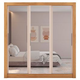 Guarda Roupa com Espelhos 3 Portas 2 Gavetas Santiago Caemmun Lamina Mel/Off White Perfect