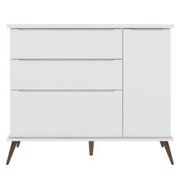 Cômoda Infantil 1 Porta 3 Gavetas 100% MDF Pés Retrô Mel P04 Branco - Mpozenato