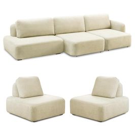 Conjunto Sala de Estar 1 Sofá Retrátil Modulado 402cm e 2 Poltronas Santiago Bouclê Off White G89 - Gran Belo