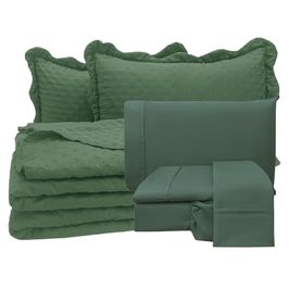 Coordenado Cobre Leito Casal e Lençol Diplomata 7 Peças - Verde