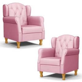 Kit 02 Poltronas de Amamentação Pés Madeira Lucy P04 Sintético Rosa - Mpozenato