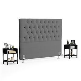 Cabeceira Casal King 195cm Cristal Bouclê Cinza e 2 Mesas Laterais Plaza LC1 Preto - Mpozenato