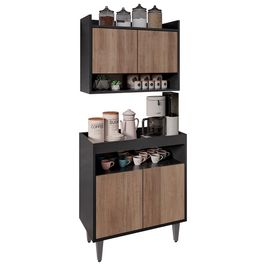Armário Aéreo Ceci e Balcão Aparador Buffet Lice M24 Preto/Freijó - Mpozenato