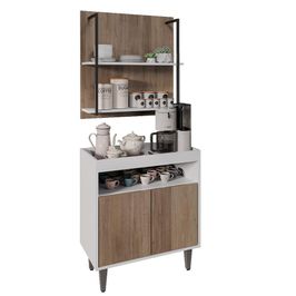 Aparador Cantinho do Café e Painel 2 Prateleiras Flora M24 Branco/Freijó - Mpozenato