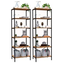 Kit 2 Estantes Livreiro Multiuso Estilo Industrial 180cm 6 Prateleiras Trento - Artefamol