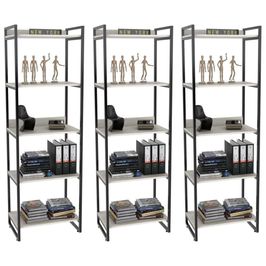 Kit 3 Estantes Livreiro Prisma Estilo Industrial 60cm 5 Prateleiras C08 Snow - Mpozenato
