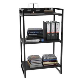 Kit 2 Estantes Livreiro Prisma Estilo Industrial 60cm 3 Prateleiras C08 Preto Onix - Mpozenato
