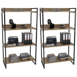 Kit 2 Estantes Livreiro Prisma Estilo Industrial 80cm 4 Prateleiras C08 Carvalho - Mpozenato