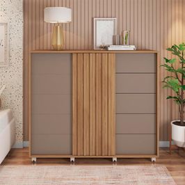 Cômoda Espaçosa Pegasus 2 Portas 5 Gavetas 3 Prateleiras Caemmun Buriti/off white