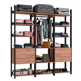 Closet 4 Gavetas 1 Cabideiro Estilo Industrial Chess F04 Preto/Solanum - Mpozenato
