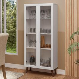 Cristaleira 70 cm 2 Portas de Vidro com Pés Cônicos Branco/Marrom Madesa Branco