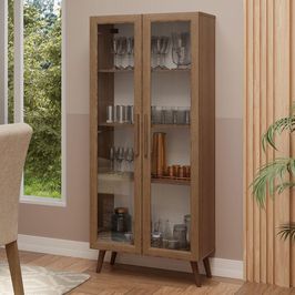 Cristaleira 70 cm 2 Portas de Vidro com Pés Cônicos Rustic/Marrom Madesa Rustic