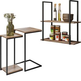 Kit Mesas Laterais Decorativas e Prateleira Multiuso Industrial D01 Design Demolição - Lyam Decor