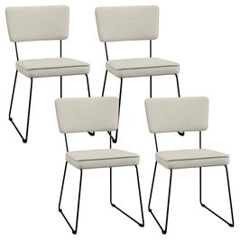 Kit 4 Cadeiras Decorativa Estofada Para Sala Jantar Base Aço Allana L02 Linho Champagne - Lyam Decor