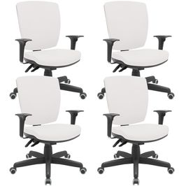 Kit 04 Cadeiras de Escritório Diretor Office Giratória Preto Alta Flexi P03 Vinil Branco - Lyam