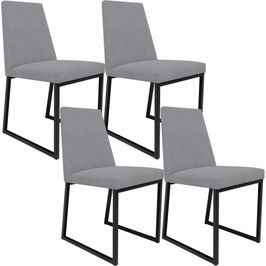 Kit 04 Cadeiras Para Sala De Jantar Base Aço Industrial Preto Dafne L02 Suede Cinza - Lyam Decor