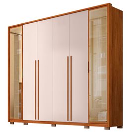 Guarda Roupa Casal Octavius com Vidro Reflecta 6 Portas 6 Gavetas Caemmun Freijo/off white
