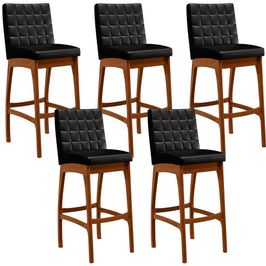 Kit 05 Banquetas Altas Para Cozinha Sala de Jantar Fixa Mila L02 Couríssimo Preto - Lyam Decor
