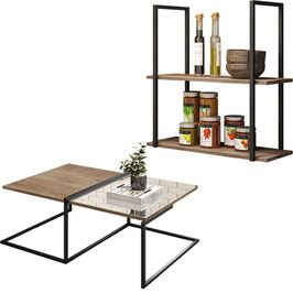 Mesa de Centro Espelhada com Prateleira Multiuso Industrial D01 Design Demolição - Lyam Decor