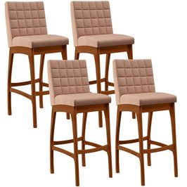 Kit 04 Banquetas Altas Para Cozinha Sala de Jantar Fixa Mila L02 Linho Rosê - Lyam Decor