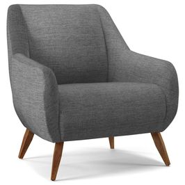 Poltrona Decorativa Fixa Pés de Madeira Paloma D02 Linho Cinza Escuro A-420 - Lyam Decor