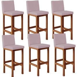 Kit 06 Banquetas Altas Para Cozinha Sala De Jantar Fixa Alya L02 Suede Rosê - Lyam Decor