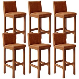 Kit 06 Banquetas Altas Para Cozinha Sala De Jantar Fixa Alya L02 Couríssimo Camel - Lyam Decor