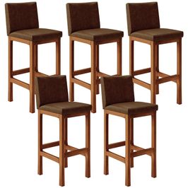 Kit 05 Banquetas Altas Para Cozinha Sala De Jantar Fixa Alya L02 Couríssimo Marrom - Lyam Decor