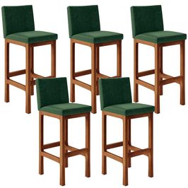 Kit 05 Banquetas Altas Para Cozinha Sala De Jantar Fixa Alya L02 Facto Verde Musgo - Lyam Decor
