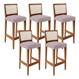 Kit 05 Banquetas Alta Para Cozinha Encosto em Tela Branco Zion L02 Suede Rosê - Lyam Decor