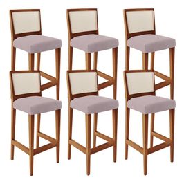 Kit 06 Banquetas Alta Para Cozinha Encosto em Tela Branco Zion L02 Suede Rosê - Lyam Decor