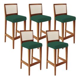 Kit 05 Banquetas Alta Para Cozinha Encosto em Tela Branco Zion L02 Suede Verde Musgo - Lyam Decor