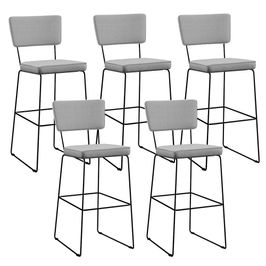 Kit 05 Banquetas Alta Para Cozinha Sala De Jantar Base Aço Fixa Allana L02 Linho Cinza - Lyam Decor