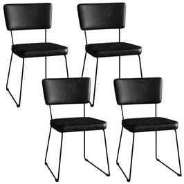 Kit 4 Cadeiras Decorativas Estofada Sala De Jantar Base Aço Allana L02 Couríssimo Preto - Lyam Decor
