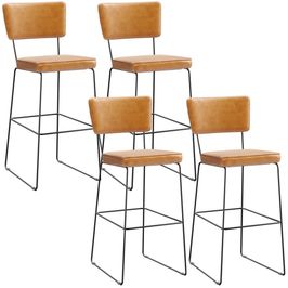 Kit 4 Banquetas Altas Cozinha Sala Jantar Base Em Aço Fixa Allana L02 Couríssimo Whisky - Lyam Decor