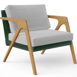 Poltrona Decorativa Para Sala Estar Pietra L02 Facto Verde Musgo Linho Cinza - Lyam Decor
