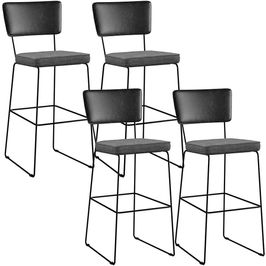 Kit 04 Banquetas Altas Sala Jantar Fixa Allana L02 Couríssimo Preto Linho Cinza Escuro - Lyam Decor