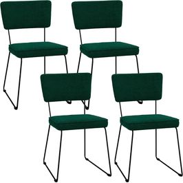 Kit 04 Cadeiras Decorativas Estofada Base De Aço Allana L02 Bouclê Verde - Lyam Decor