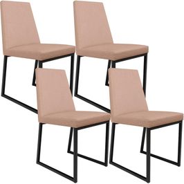 Kit 04 Cadeiras Para Sala De Jantar Base Aço Industrial Preto Dafne L02 Linho Rosê - Lyam Decor