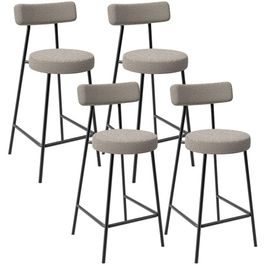 Kit 04 Banquetas Baixa Para Cozinha Sala De Jantar Bar Bancada Milão L02 Bouclê Creme - Lyam Decor