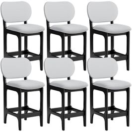 Kit 06 Banquetas Baixa Bar Cozinha E Sala De Jantar Fixa Betta L02 Preto Linho Cinza - Lyam Decor
