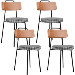 Kit 04 Cadeiras Decorativas Estofada Sala Jantar Barcelona L02 Couríssimo Camel Pied Poule - Lyam