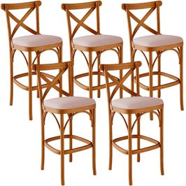 Kit 05 Banquetas Altas Cozinha Bancada Bar Sala de Jantar Estofada Ávila L02 Linho Rosê - Lyam